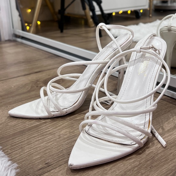 White Pointy Open Toe Ankle Strap Stiletto Heels in size 7 U.S. - Picture 6 of 7